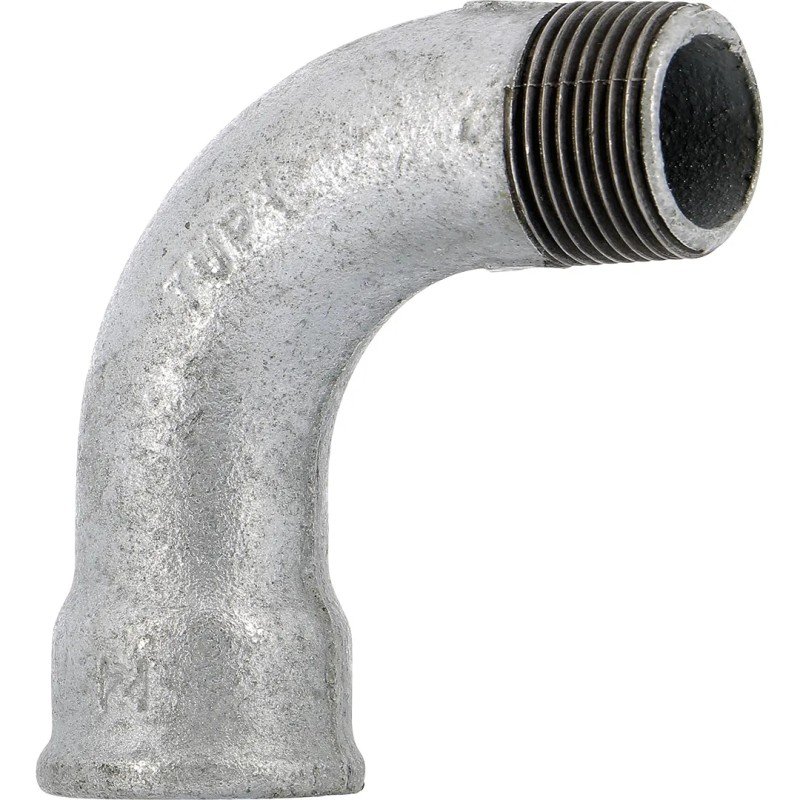 Raccord fonte malléable galvanisé courbe grand rayon 90° mâle femelle pour tube acier carbone