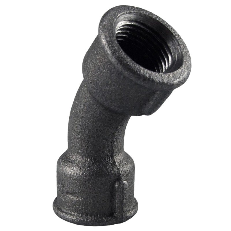 Courbe fonte malléable noir 45° femelle pour tube acier carbone