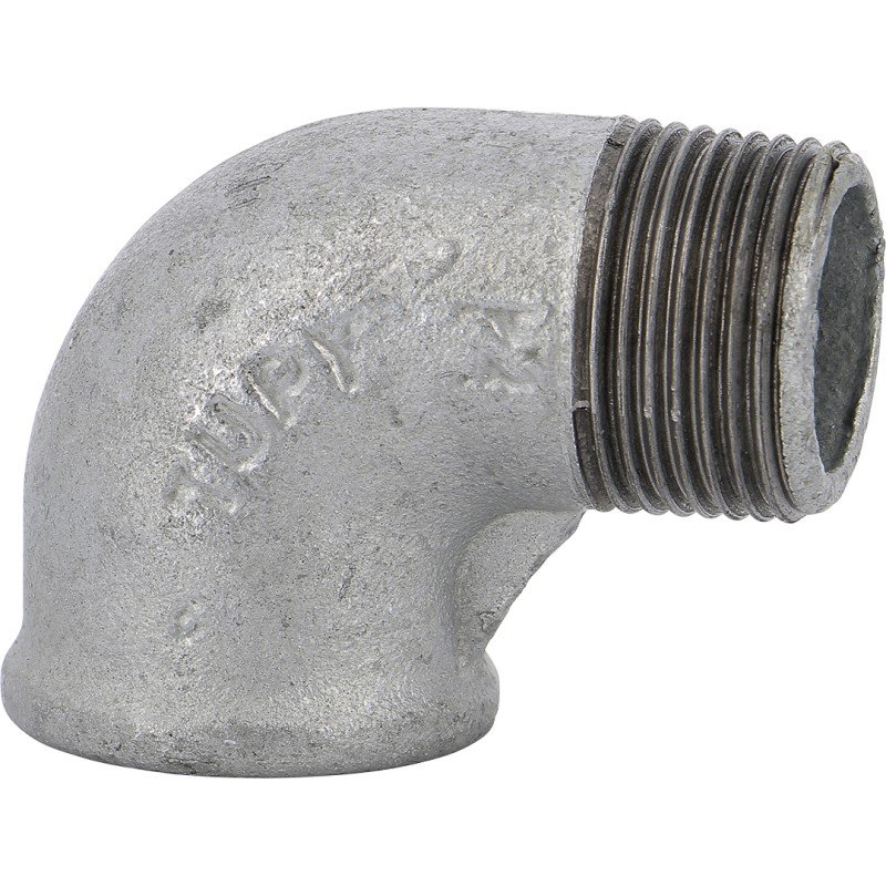 Raccord fonte malléable galvanisé coude 90° mâle femelle pour tube acier carbone