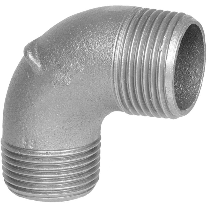 Raccord fonte malléable coude 90° galvanisé mâle pour tube acier carbone