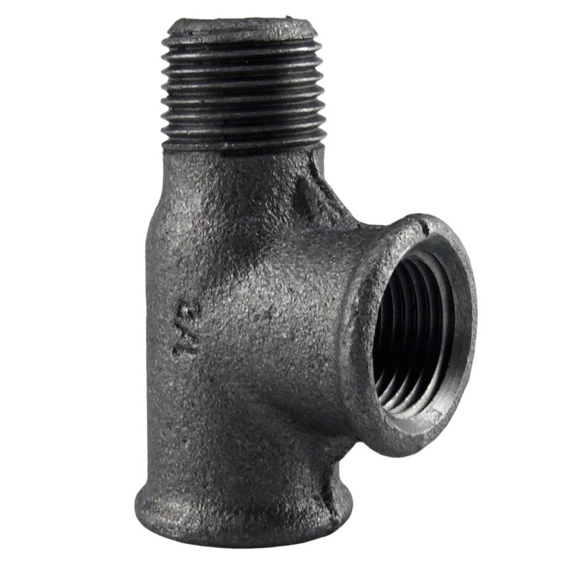 Té fonte malléable noir femelle avec une sortie Mâle pour tube acier carbone