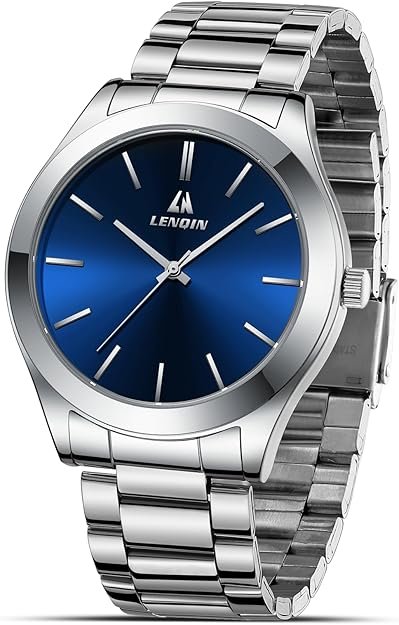 Montre Homme LN LENQIN – Quartz Analogique, Bracelet en Acier Inoxydable, Étanche 3 ATM