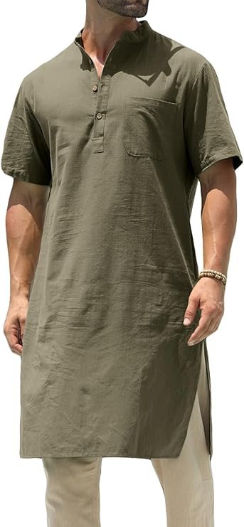 Kurta Homme en Coton & Lin – Tunique Kaftan à Manches Courtes