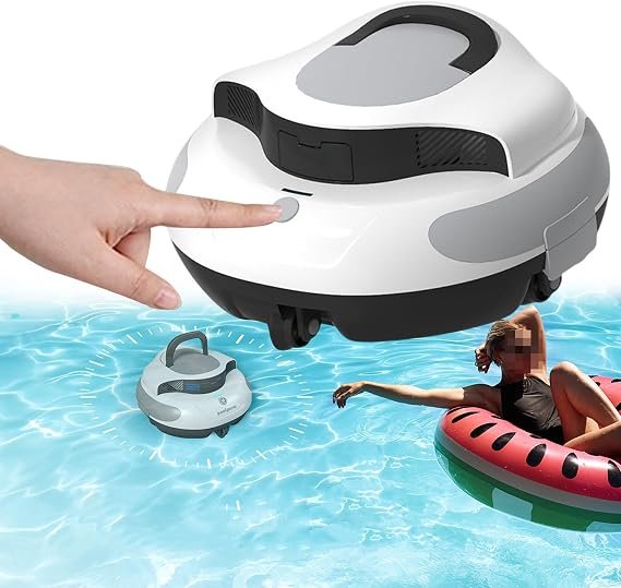 Nettoyeur De Piscine Robotisé Automatique, Aspirateur De Piscine Robot, Dure 100Mins, Zone De Nettoyage Max 92m2, Profondeur De Plongée Max 3m, Auto-Parking, IPX8 Étanche