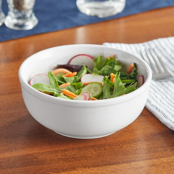 Acopa 13 oz. Bright White Rolled Edge Stoneware Nappie Bowl - 36/Case