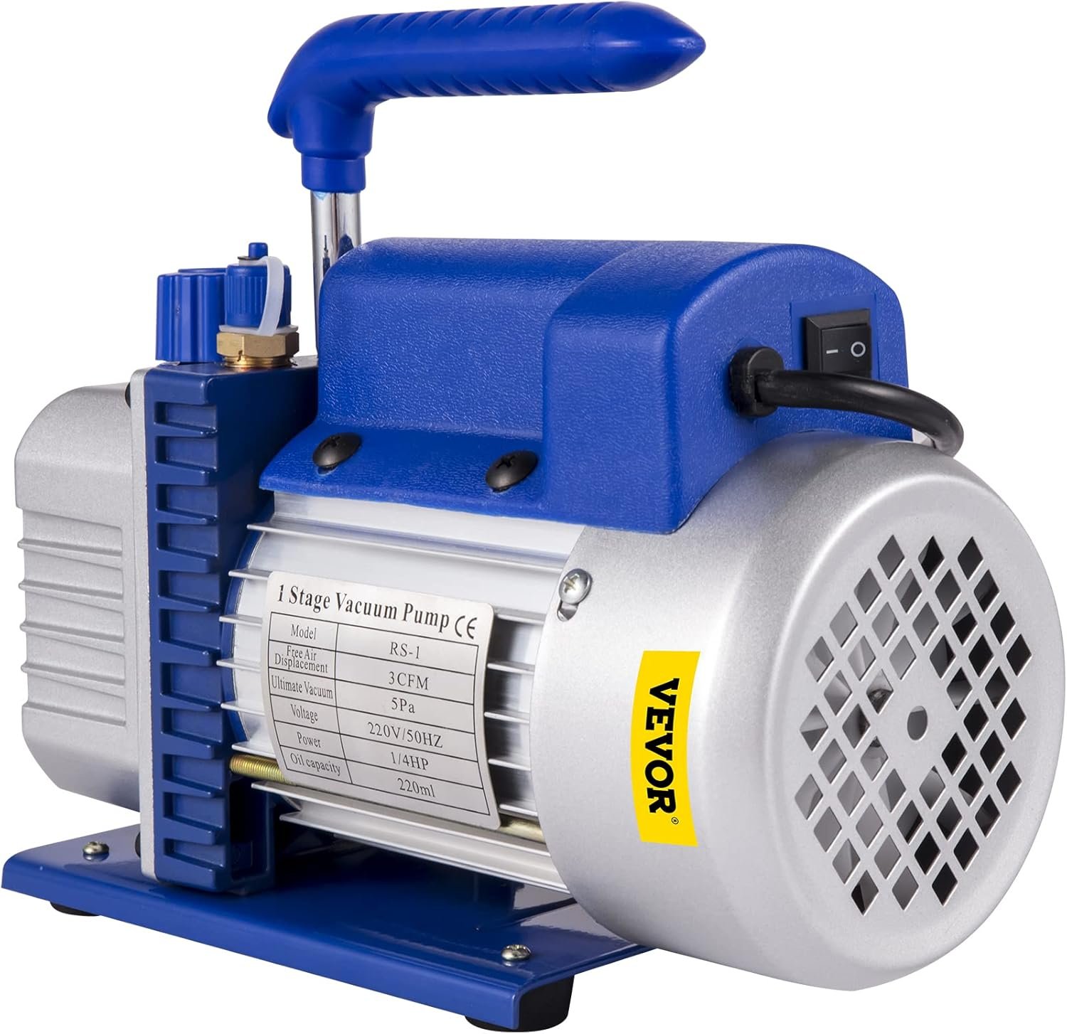 3CFM Pompe à Vide,1/4HP 85 Lt/min Pompe à Vide Frigoriste HVAC Set de Jauge de Collecteur CA/CC, Pompe à Vide Climatisation à un Etage pour Réfrigérant et Dégazage