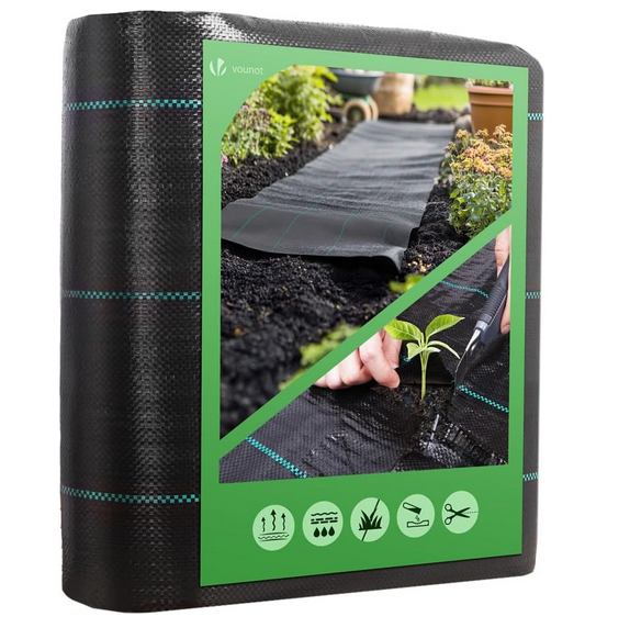 VOUNOT® Toile de Paillage 2Mx10M Géotextile Contre Les Mauvais Herbes en Fibres de Polypropylène Tissées Anti-UV 100 g/m2 Résistant Aux Déchirures avec Haute Stabilisation Bâche de Paillage Noir