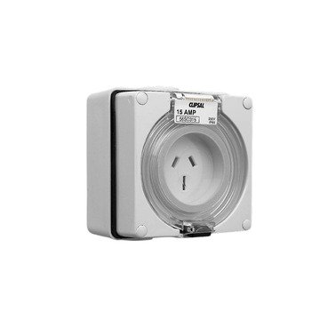 Clipsal - 56 Series Surface Socket IP66, 250V 15A - 3 Flat Pins | Grey