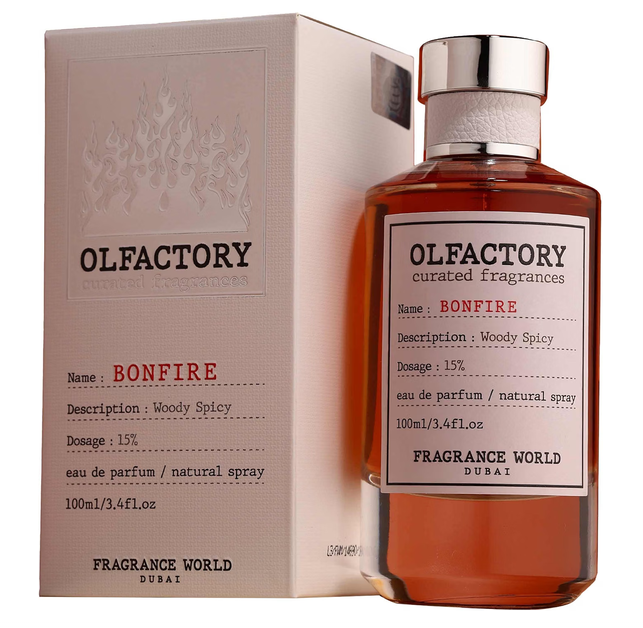 Fragrance World Olfactory Bonfire – Eau de Parfum 100 ml – Fragrance Épicée – EDP – Made in UAE