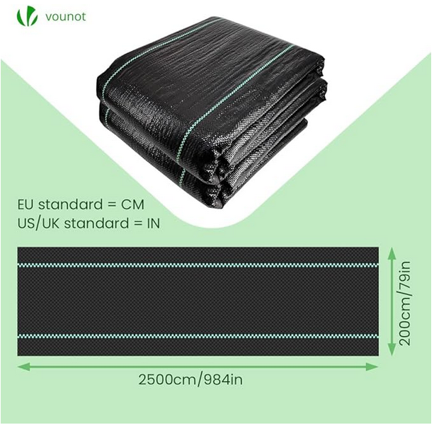 Toile de Paillage 2Mx25M Géotextile Contre Les Mauvais Herbes en Fibres de Polypropylène Tissées Anti-UV 100g/m2 Résistant Aux Déchirures avec Haute Stabilisation Bâche de Paillage