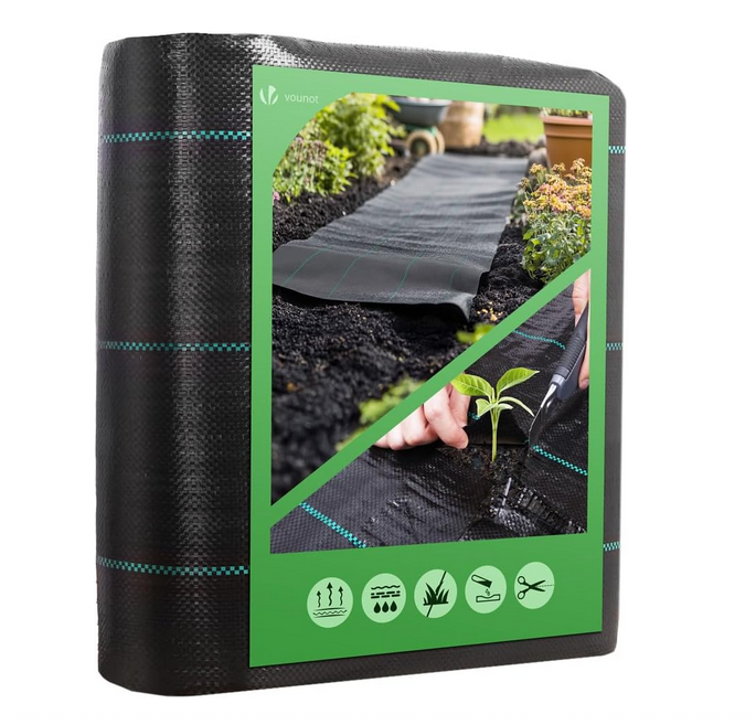 Toile de Paillage 1Mx25M Geotextile Contre Les Mauvais Herbes en Fibres de Polypropylène Tissées Anti-UV 100g/m2 Résistant Aux Déchirures avec Haute Stabilisation Bâche de Paillage