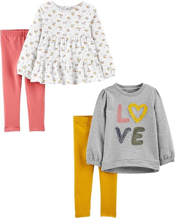 Ensemble Fille 4 Pièces – 2 Hauts + 2 Pantalons Assortis – Coton – Tenues à Mixer & Assortir - 5 ans