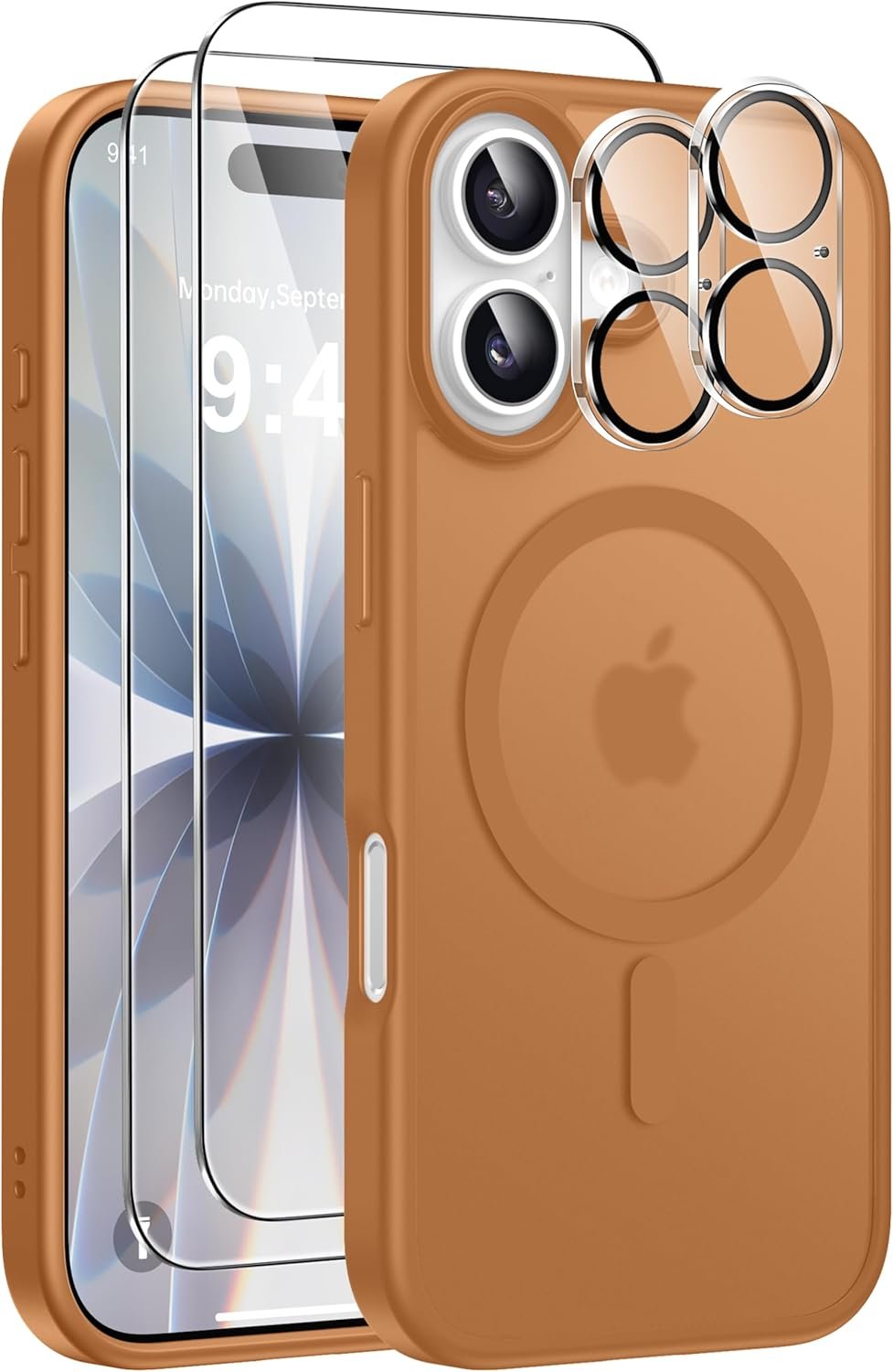 ivencase 5 in 1 Magnétique Coque pour iPhone 17 avec 2 Verres Trempés et 2 Caméra Protecteur Marron
