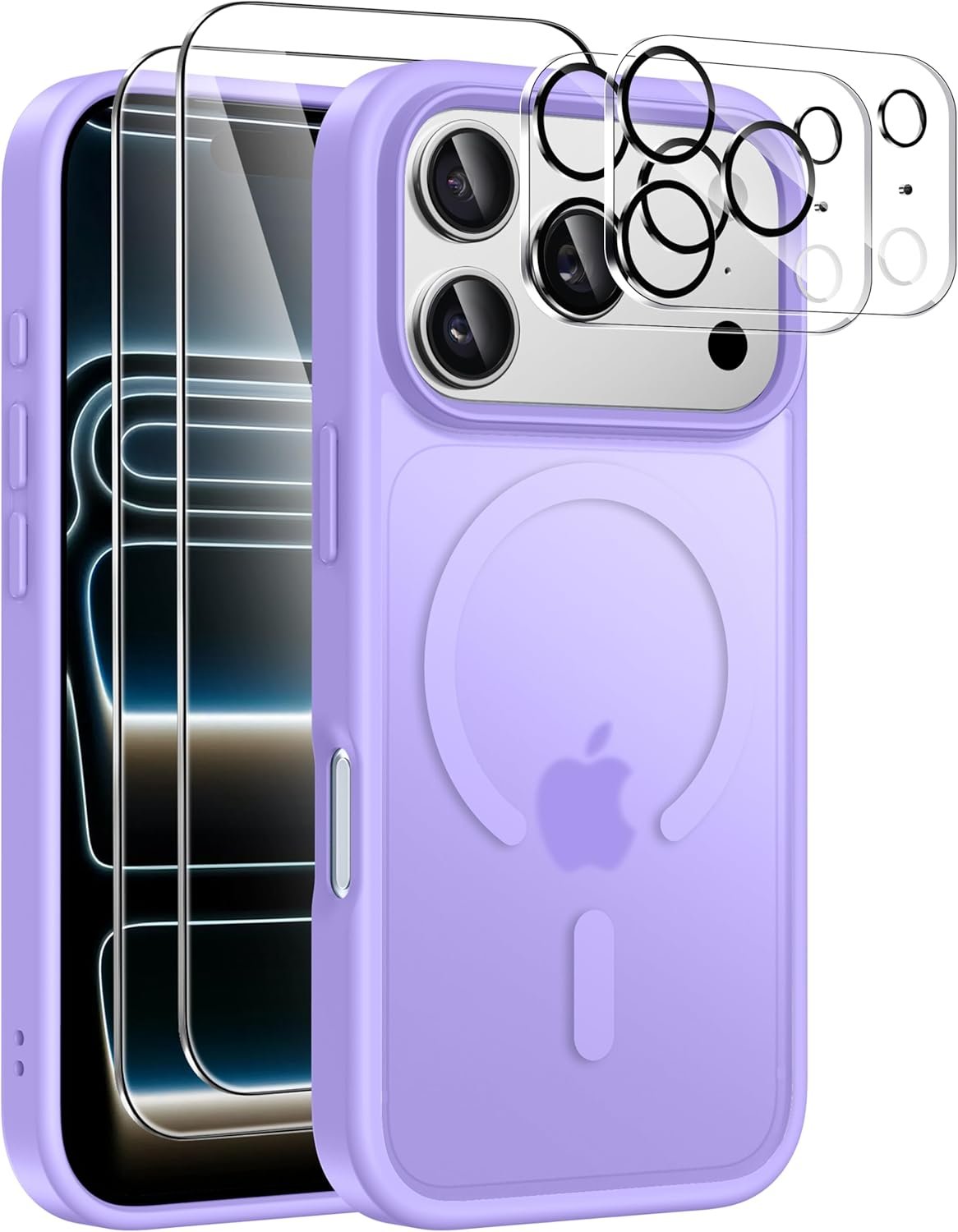 ivencase Magnétique Coque pour iPhone 17 Pro Max avec 2 Verres Trempés et 2 Caméra Protecteur, Violet Clair