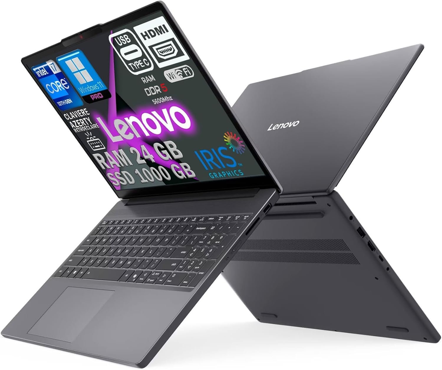 Lenovo IDEAPAD, Intel i7-13620H 10 Coeurs 4.9Ghz, RAM 24Go DDR5, SSD 1000Go, écran 15,6 FULLHD, Windows 11 Pro