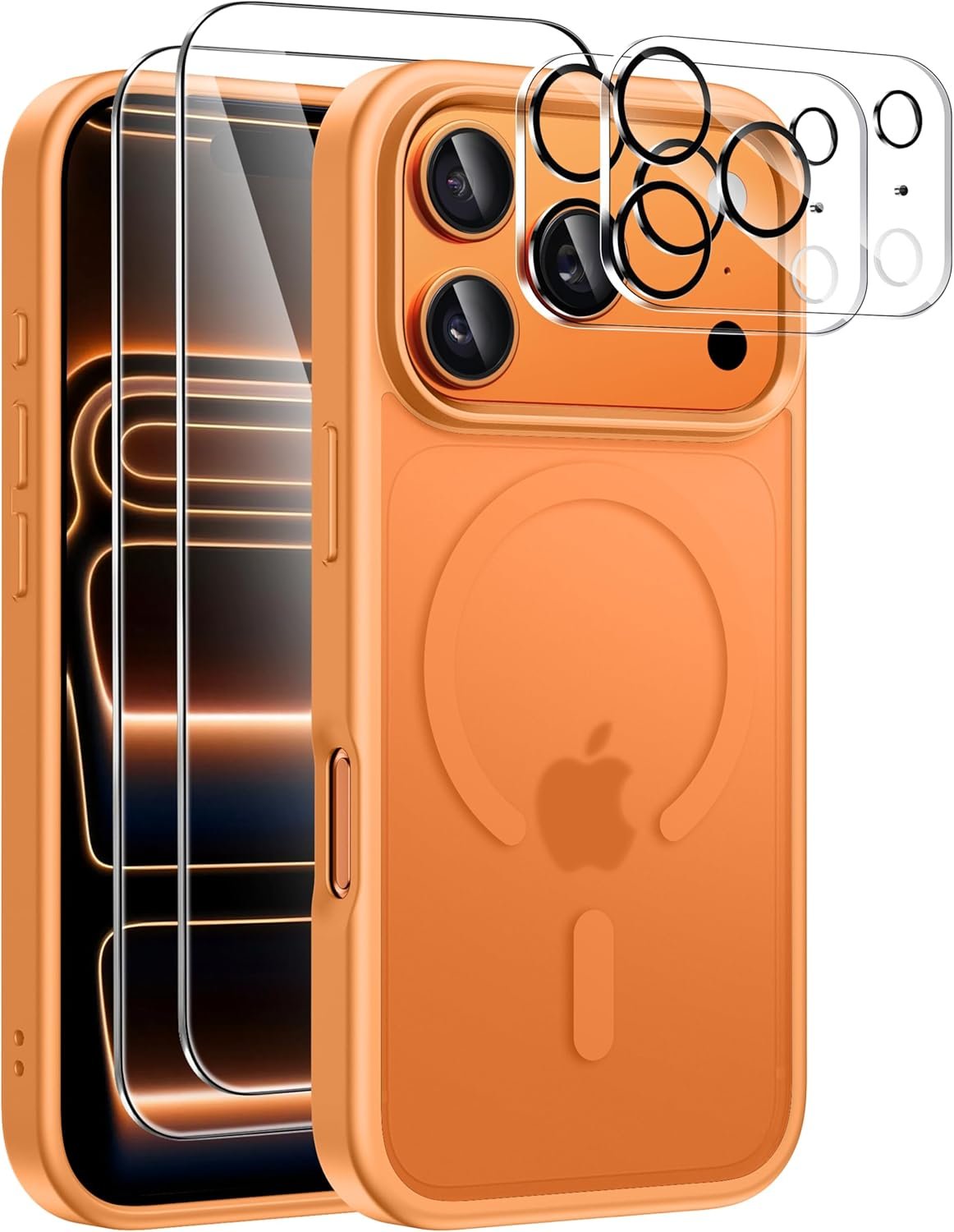 ivencase Magnétique Coque pour iPhone 17 Pro Max avec 2 Verres Trempés et 2 Caméra Protecteur, couleur Orange