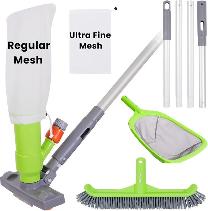 Kit de nettoyage de piscine de luxe avec l'aspirateur à jet de spa, brosse, filet d'écumoire semi-profond et poteau réglable de 57,5 pouces, idéal pour le nettoyage hors sol, piscines gonflables