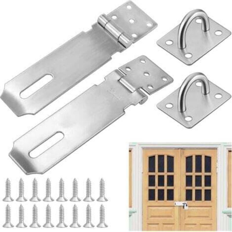Moraillon de Porte Cadenas, 2pcs Fermoir de Loquet Porte Exterieur, 5 Pouces Acier Inoxydable Moraillon de Verrou Porte Exterieur avec Vis pour Placard Garage Fermeture Porte (Argent)