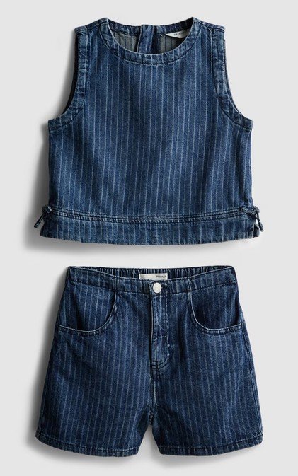 7–15 ans Haut sans Manches et Short en Jean à Rayures