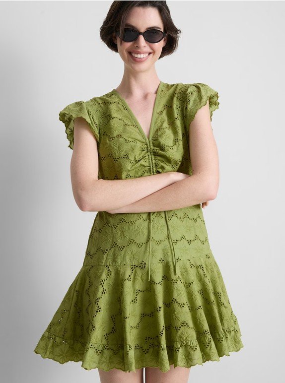 Mini Robe Ruchée Brodée en Coton