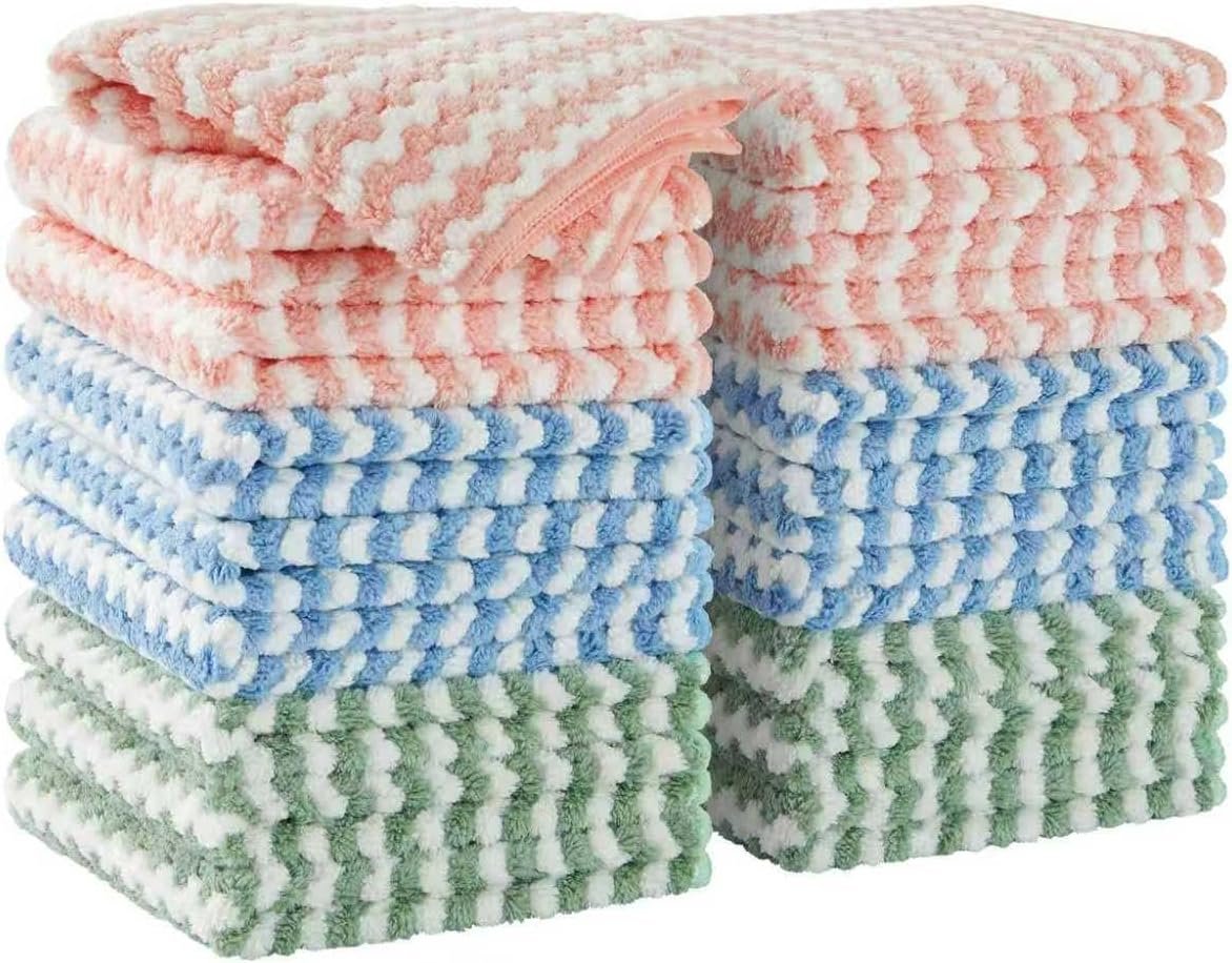 Chiffon Microfibre pour Le Nettoyage, Serviette Microfibre et torchon de Cuisine absorbants sans Traces ni Peluches, réutilisables et lavables, Lot de 18