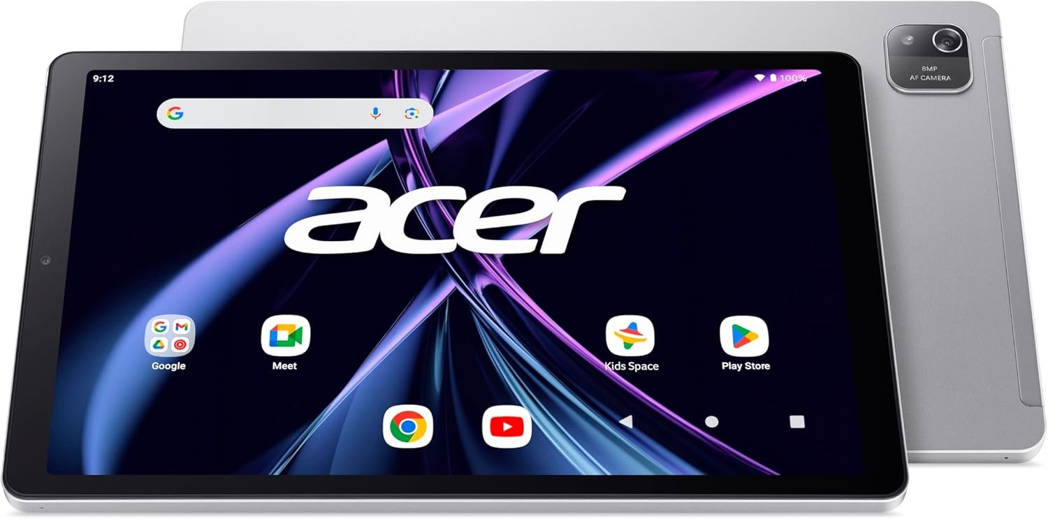 Acer Iconia Tab A10 (A10-21-A7RM) Tablette 10" HD IPS Touch - Processeur Allwinner A523 Octa-Core, 4 Go LPDDR4 RAM, 128 Go de mémoire eMMC, Android 14, Gris