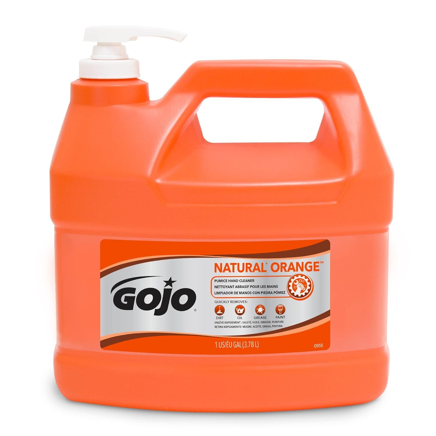 GOJO NATURAL ORANGE Nettoyant Mains à Action Rapide avec Pierre Ponce – Flacon Pompe 1 Gallon