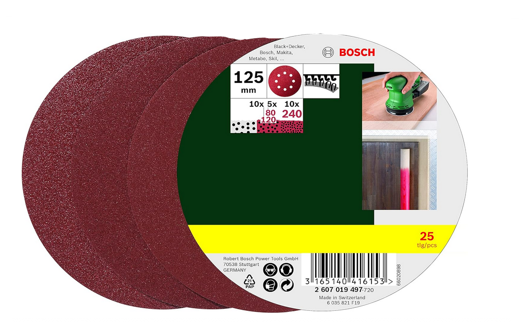 Bosch Feuilles Abrasives Pour Ponceuse Excentrique Grain 80 - 120 125 mm 25 Pièces Argent