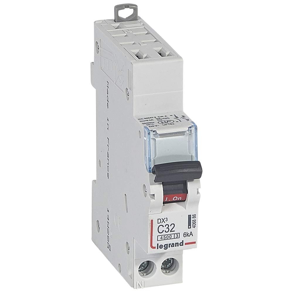 Disjoncteur Legrand 32A unipolaire + neutre DX3 - courbe C - 4,5/6kA - AUTO+VIS - 1 module