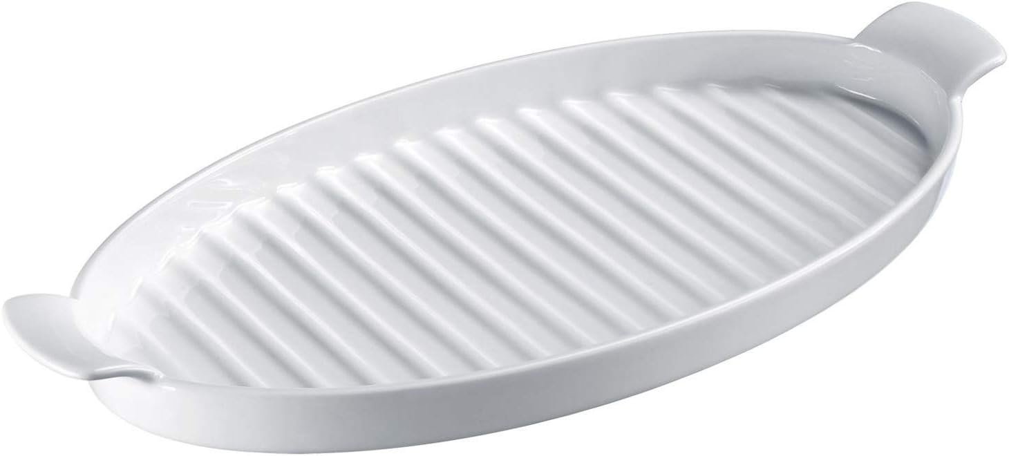Plat à Servir et à Asperges avec 2 Poignées, Ovale, longueur : 39,5 cm, Porzellan, couleur : blanc,