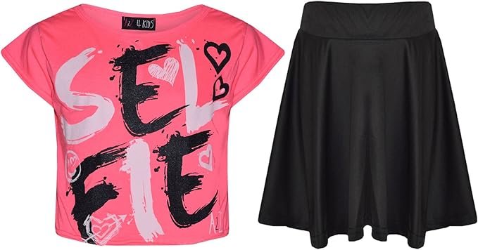 a2z4kids Enfants Filles Selfie Pinceaux Imprimé Branché Crop Top T Shirt & Mode Legging Set Âge 7 8 9 10 11 12 13 Ans