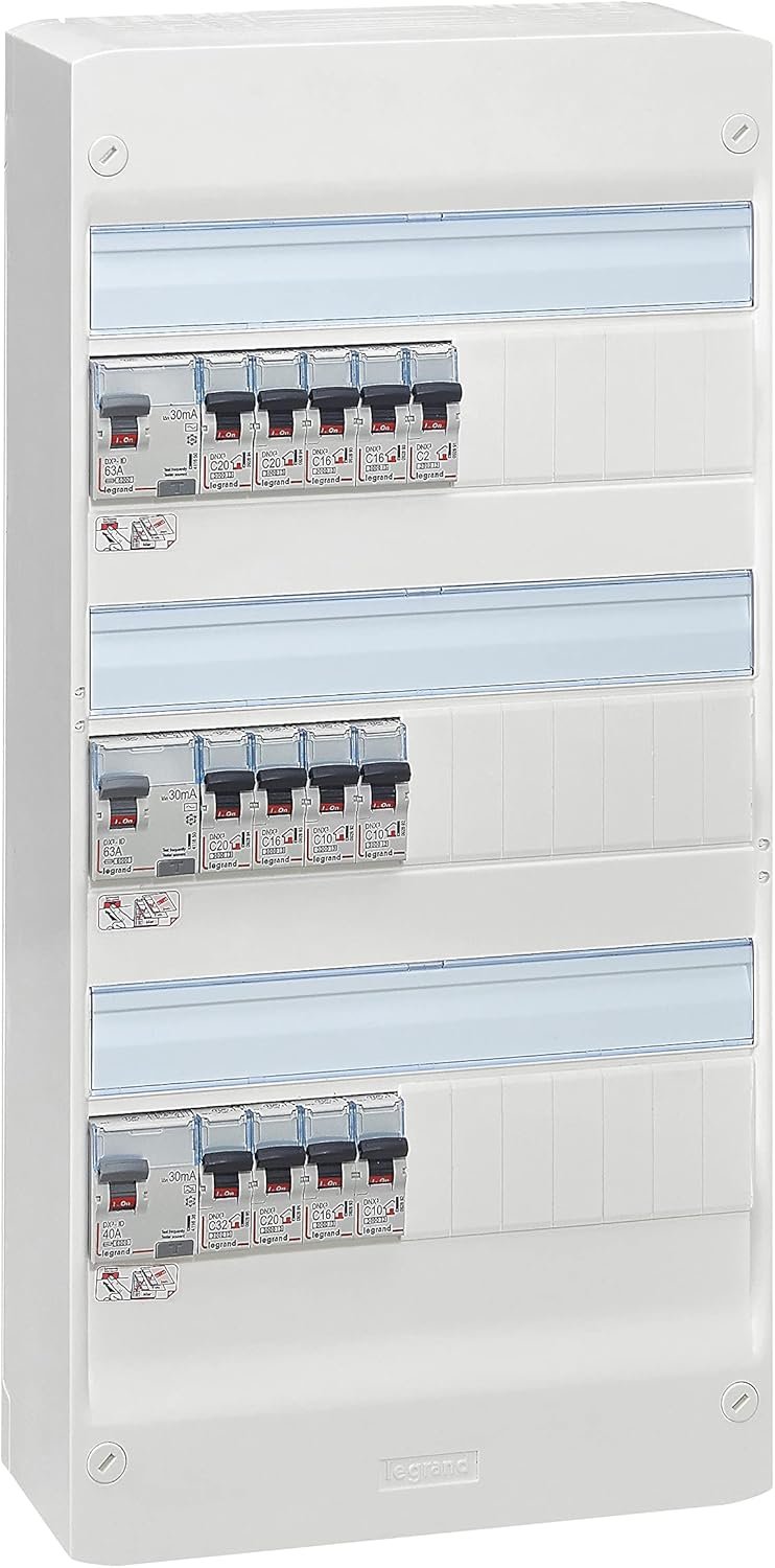 Tableau Électrique Pré-équipé 3 Rangées Evolué - Equipé de Disjoncteurs Automatiques - Pour Logement T3 - Fabriqué En France - Blanc