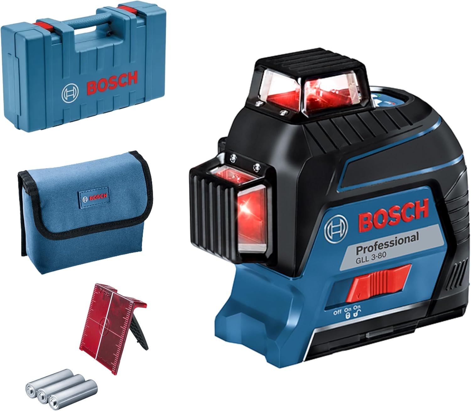 Niveau Laser Lignes GLL 3-80 (laser rougeProfessional, pour l'intérieur, portée : jusqu’à 30 m, 4 piles AA, dans coffret de transport)