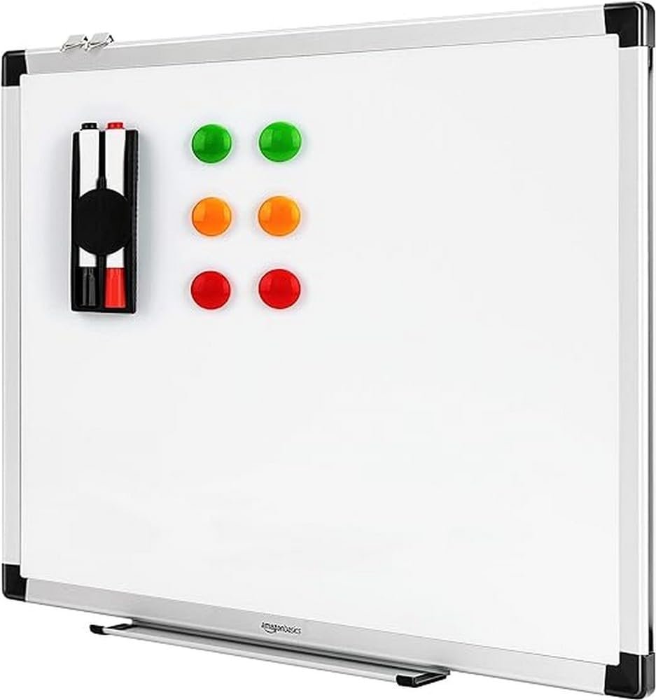 Tableau Blanc Magnétique Avec Cadre en Aluminium, Porte-Stylos, 6 Aimants, 1 Gomme et 2 Marqueurs Pour une Utilisation au Bureau et à la Maison, Mural, Effaçable à Sec, 60 x 45cm
