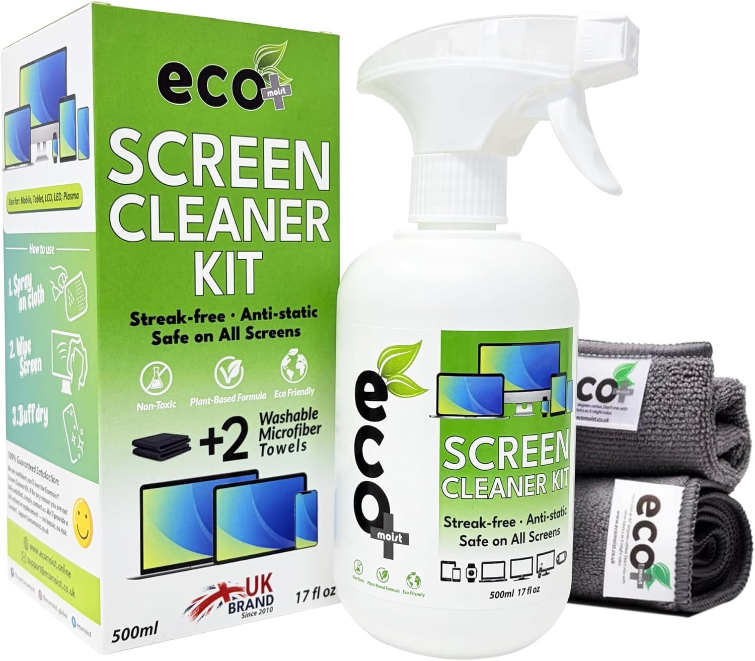 Nettoyant écran Ecomoist 500 ML + 2 Chiffons en Microfibre