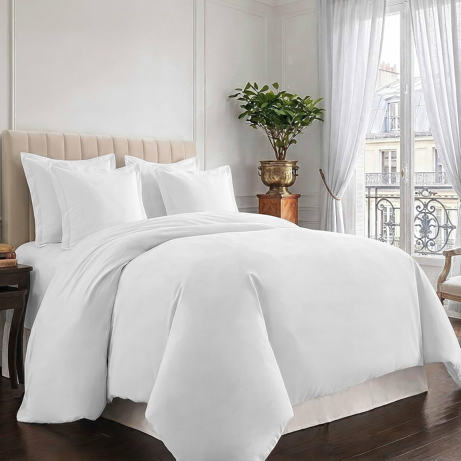 Coton peigné Ensemble de Housses de Couette 220x240 cm 2 Personnes Blanc, 100% Coton Longue Tige 400 Fils Armure Satin, Housse de Couette de Luxe avec Fermeture à Boutons Blanc (240x220cm)