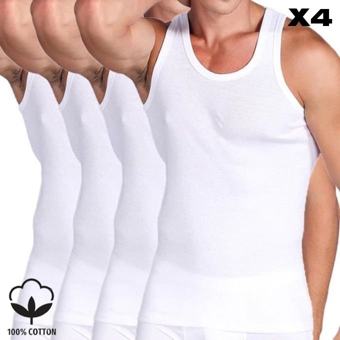 Débardeurs pour Homme - Côte Fine 100% Coton Peigné - sans Couture Côté Blanc (Lot de 3)