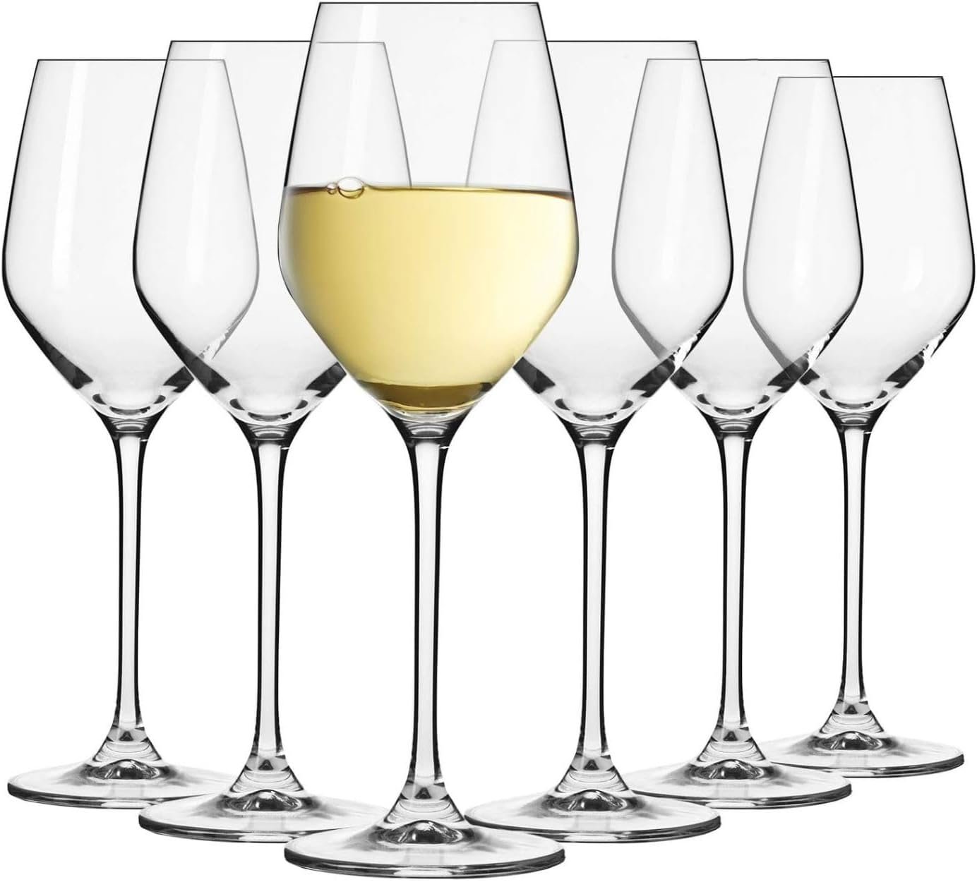 Verres à Vin Blanc 340 ml Lot de 6 – Cristal Sans Plomb, Verres Élégants et Fins, Prosecco, Dégustation, Longue Tige, Lave-vaisselle