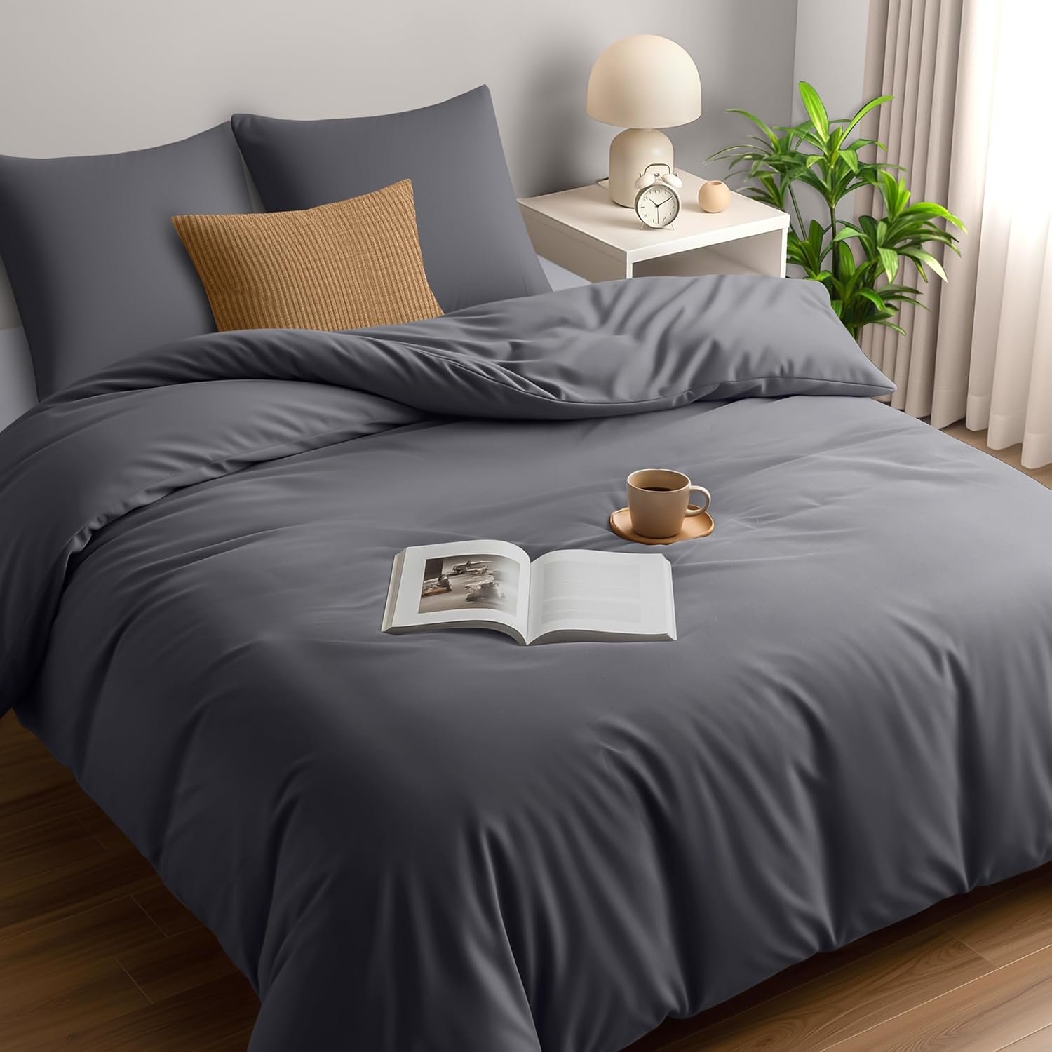 Housse de Couette 220x240 cm avec 2 Taies d'oreiller 65x65 cm (Gris) - Parure de lit 220 x 240 cm - Ensembles de Housses de Couette en Microfibre brossée Douce
