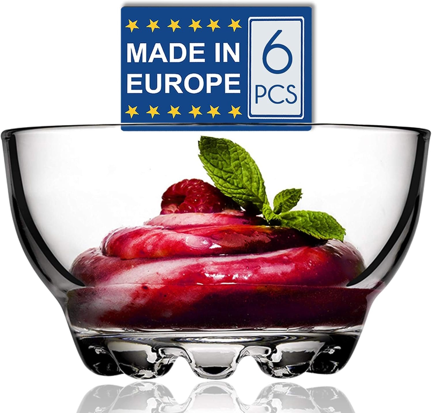 Bols en Verre Empilables, 280ml, Lot de 6, 100% Sans Plomb Bols à Sauce, Bol de Service pour Crème Glacée Sundae, Bol à Dessert en Verre, Saladier à fruits et Noix
