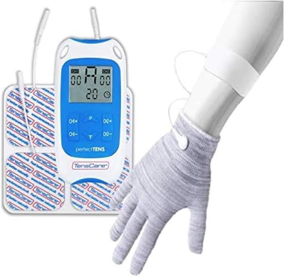 Appareil de Soulagement de la Douleur avec Chaussettes Conductrices, Blanc et Bleu, Perfect TENS + iGlove M