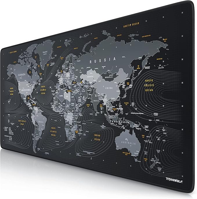 Tapis de Souris Gaming Global 900x400mm - sous-Main Bureau planisphère Gamer Extra Large XXL en Tissu, Base antidérapante - Carte du Monde - pour Tous Types de Souris et Claviers