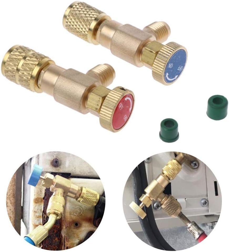 Lot de 2 adaptateurs de remplissage réfrigérant Valve de sécurité Coupleur rapide Climatiseur R410A R22