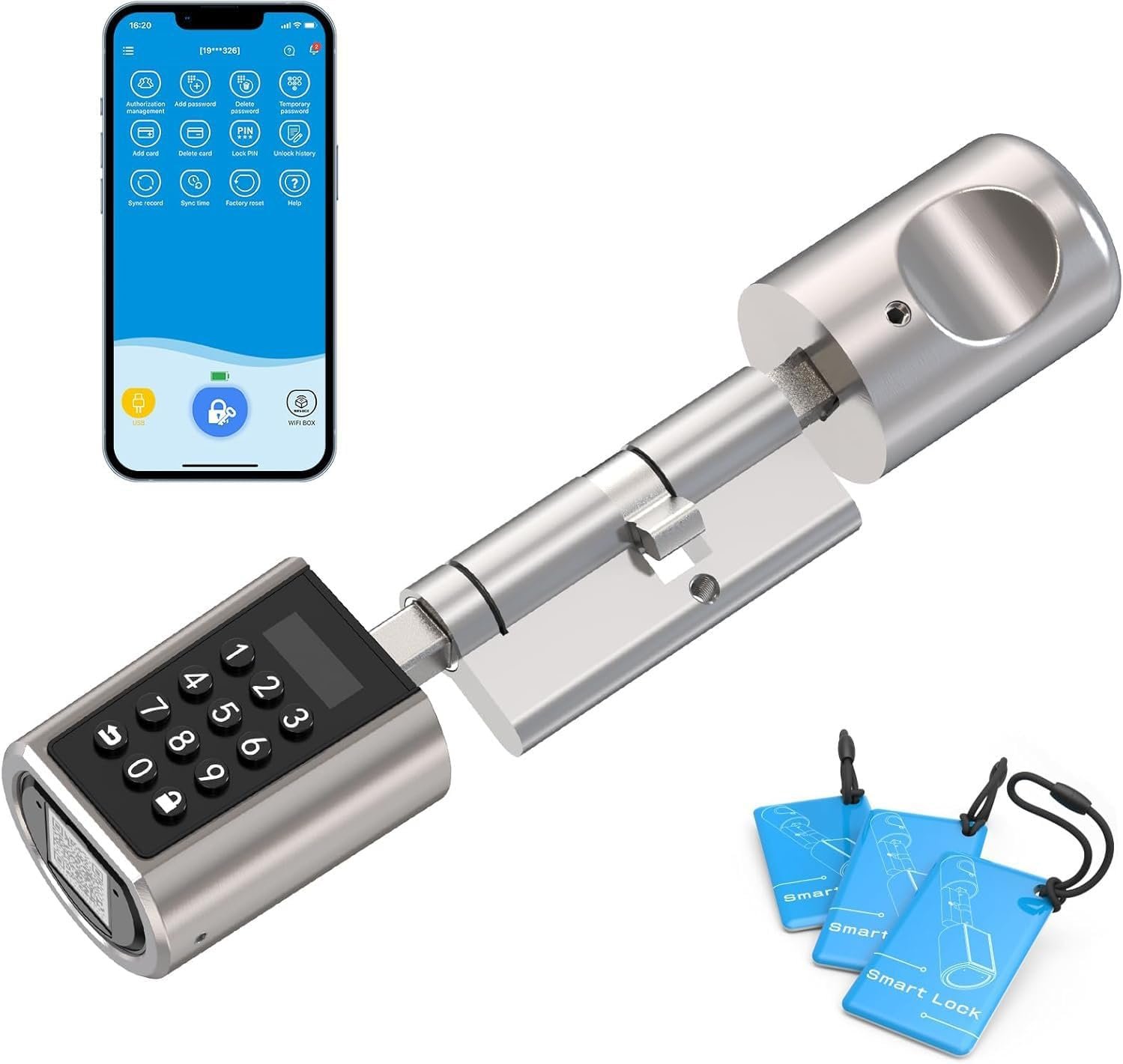 Serrure Connectée Serrure à Code avec RFID carte,Connexion Bluetooth APP,serrure Digitale Wi-Fi