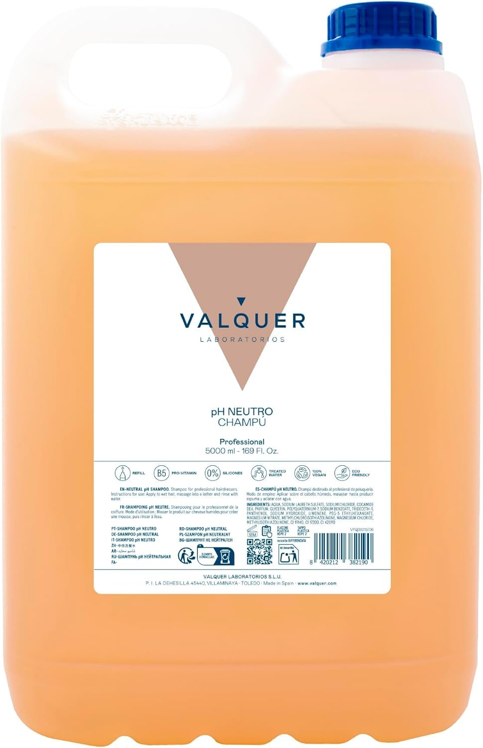 Shampoing pH Neutre 5 Litres Hydratant au Panthénol, 99% Ingrédients Naturels, Usage Fréquent, Tous Types de Cheveux, Famille et Cuir Chevelu Sensible