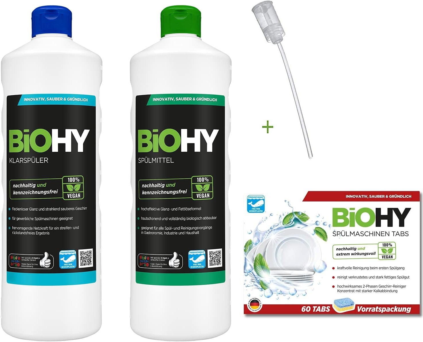 nettoyage de la vaisselle | Détergent 1 Litre | Onglets pour le lave-vaisselle 60 pièces | Aide au rinçage 1 Litre | avec Distributeur