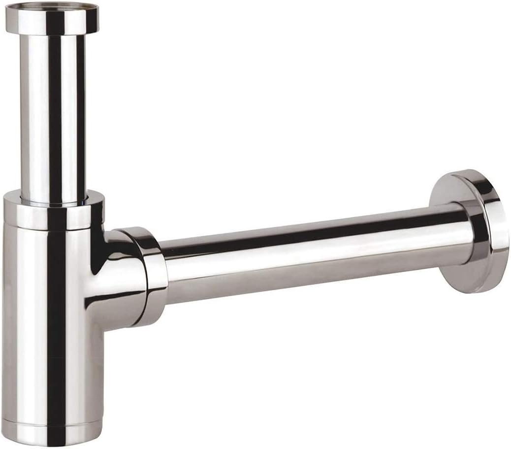 Siphon de Lavabo, Keymark Universel Siphon Design 1 1/4 x 32mm, Piège à Déchets avec Extra Long Tube d'extension 200mm, Anti Odeur Anti-fuite, Chromé