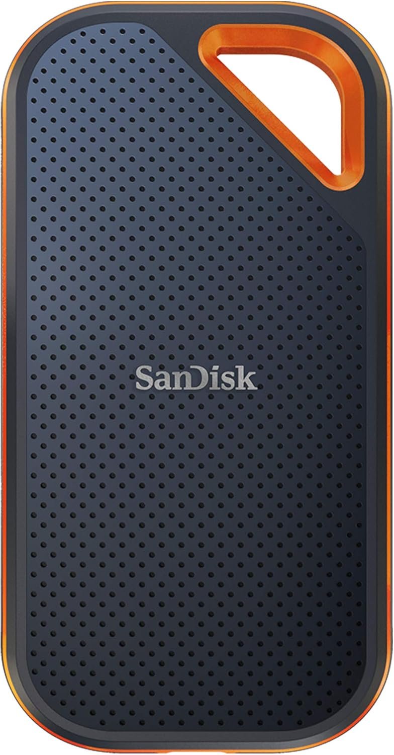 Extreme PRO Disque SSD Externe 1 To (Portable NVMe SSD, jusqu'à 2000 Mo/s en lecture / écriture, USB-C, Résistance à la poussière et à l'eau classée IP65)
