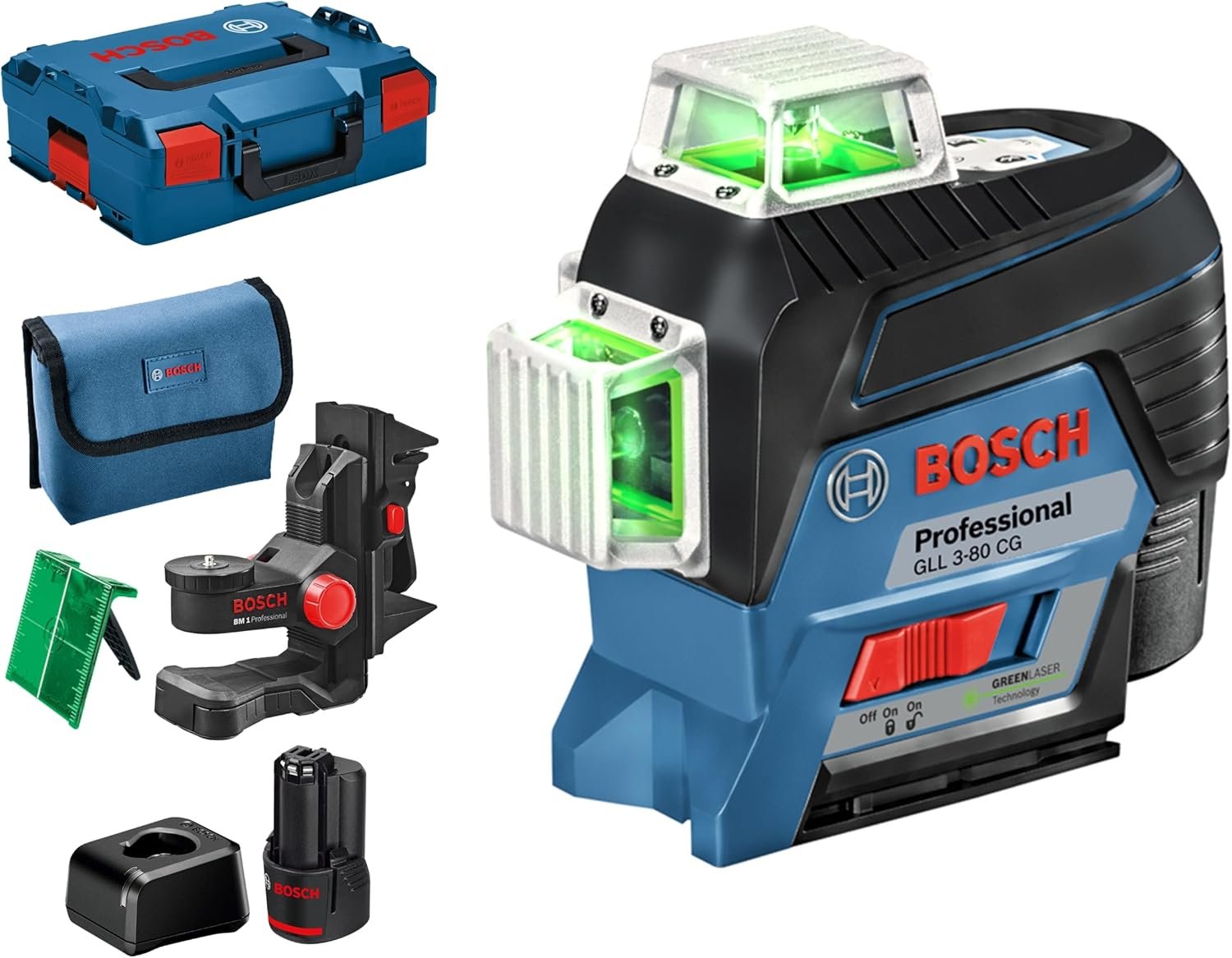 12V System laser lignes GLL 3-80 CG (2 batteries 12 V, chargeur, laser vert, avec application mobile dédiée, support, portée : jusqu’à 30 m, dans une L-BOXX) – Amazon Exclusive