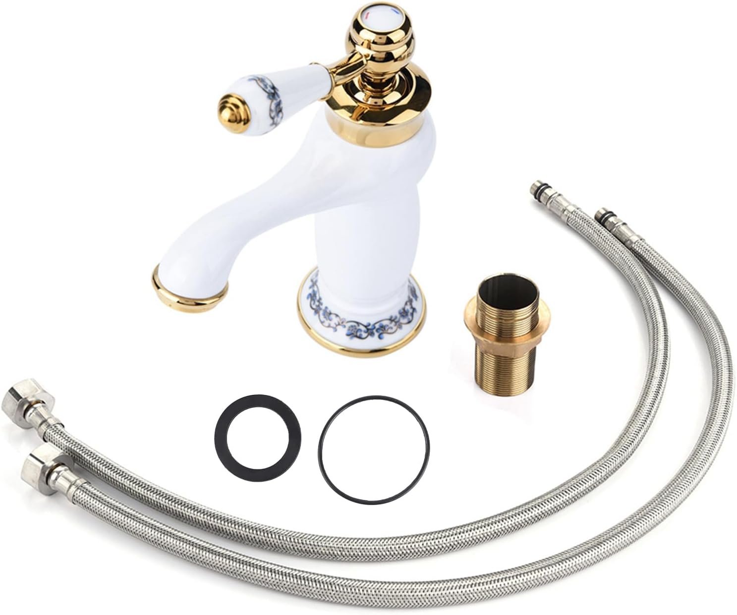 Robinet De Salle De Bains Lavabo Robinet Vintage Fleur En Céramique Évier Robinet En Laiton À Une Poignée Chaud Froid Robinet D'eau Pour Salle De Bains